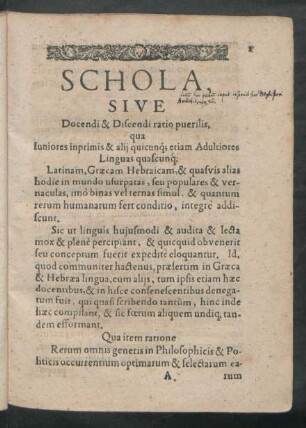 Schola, Sive Docendi & Discendi ratio puerilis