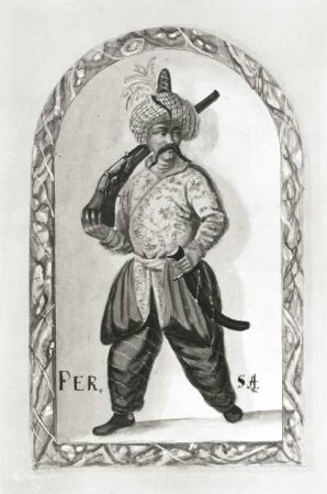 Persa (Perser) : Persa (Perser). Illustration aus dem Skizzenbuch "Nationes", Deckfarbe ; 18,4 x 12 cm