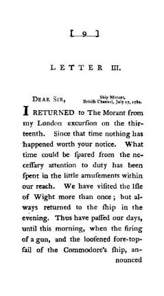 LETTER III. - Ship Morant, British Channal, July 17, 1780.