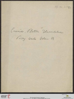 Cassirer, Platons Ideenlehre