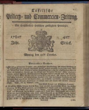 42tes Stueck, Montag den 21ten October. 1782