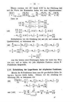 § 28. Entwicklung der Logarithmen der elliptischen Funktionen.