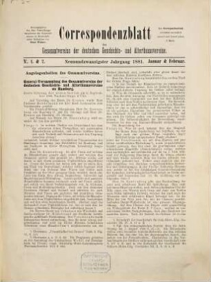 Korrespondenzblatt des Gesamtvereins der Deutschen Geschichts- und Alterthumsvereine. 29. 1881