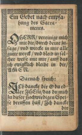 Ein Gebet nach empfahung des Sacraments.