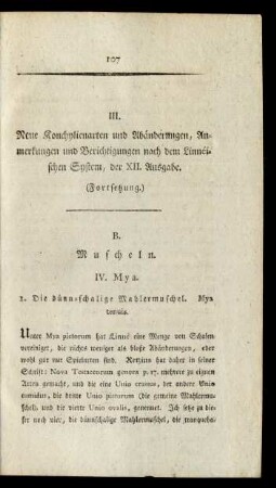 III. Neue Konchylienarten und Abänderungen, Anmerkungen und Berichtigungen nach dem Linnéischen System, der XII. Ausgabe. (Fortsetzung)