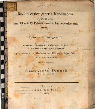 Revisio critica generis ichneumonis specierum, quae Kiliae in Cl. Fabricii museo adhuc superstites sunt : sectio I. ; dissertatio inauguralis