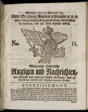 No. 11. Montags, den 12ten Martius 1770.