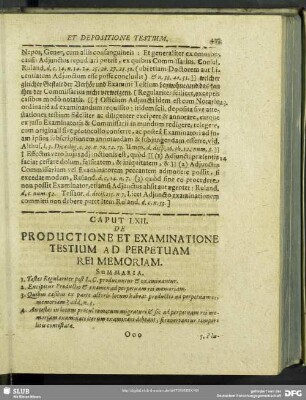 Caput LXII. De Productione Et Examinatione Testium Ad Perpetuam Rei Memoriam