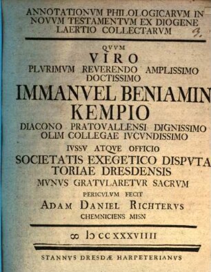 Annotationum philologicarum in Novum Testamentum ex Diogene Laertio collectarum ... periculum