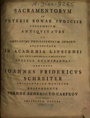 Sacramentorvm In Veteris Romae Ivdiciis Sollemnivm Antiqvitates