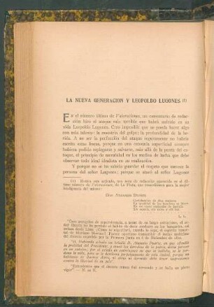 La nueva generación y Leopoldo Lugones