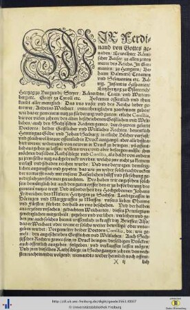 Wir Ferdinand von Gottes genaden Erwelhter Römischer Keiser …