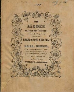 Vier Lieder : für Sopran- oder Tenorstimme mit Pianofortebegl. ; op. 8