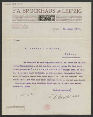 Brief an B. Schott's Söhne : 28.01.1909