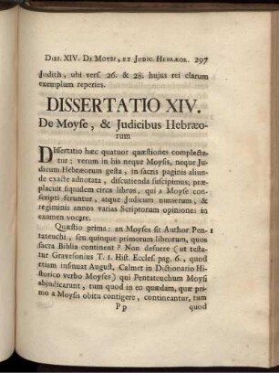 Dissertatio XIV. De Moyse, & Judicibus Hebraeorum.