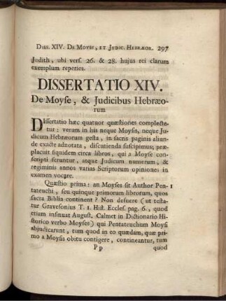 Dissertatio XIV. De Moyse, & Judicibus Hebraeorum.