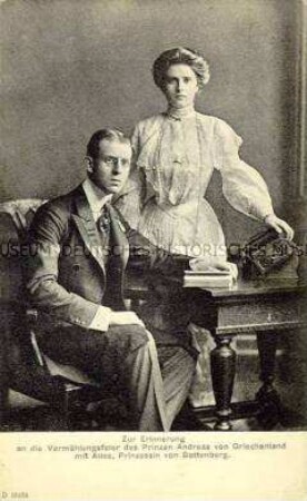 Postkarte zur Hochzeit von Andreas von Griechenland mit Alice von Battenberg