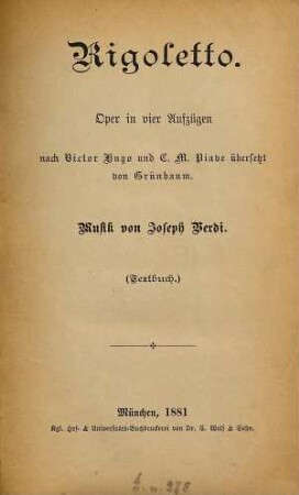 Rigoletto : Oper in 4 Aufzügen