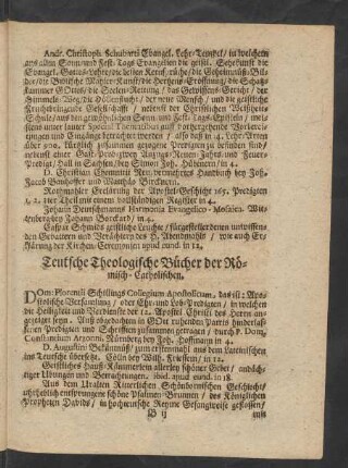 Teutsche Theologische Bücher der Römisch-Catholischen.