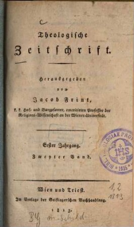 Theologische Zeitschrift. 1,2, 1,2. 1813