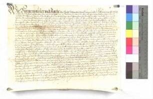 Bürgermeister und Rat der Stadt Gmünd verkaufen an Mutter und Schwester im Seelhaus zu Gmünd 9 Gulden jährlichen Zins um 200 Gulden.