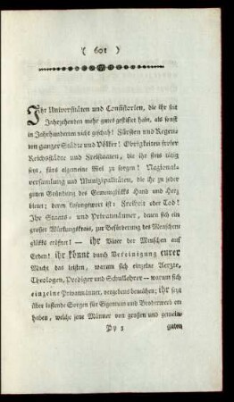 [Ein Wort an Universitäten und Consistorien ... ]