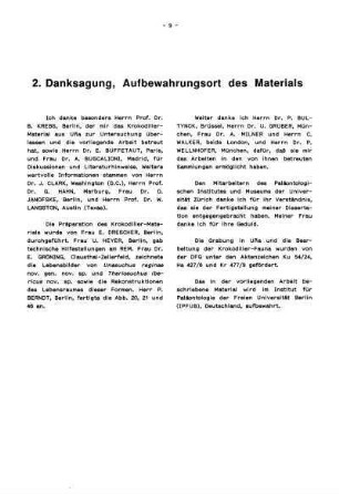 2. Danksagung, Aufbewahrungsort des Materials