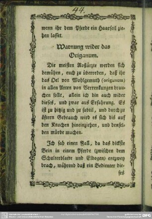 Warnung wider das Origanum