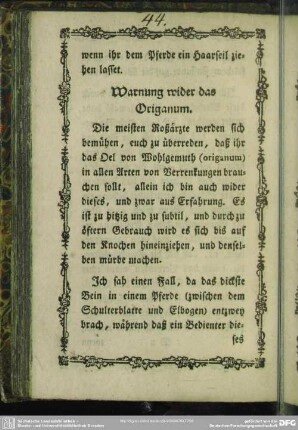 Warnung wider das Origanum