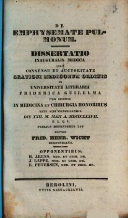 De emphysemate pulmonum : diss. inaug. med.
