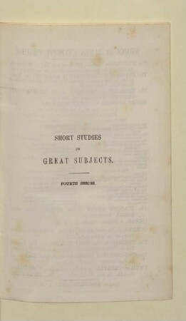 SHORT STUDIES ON GREAT SUBJECTS
