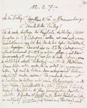 Brief an den Verlag Appelhans & Co.