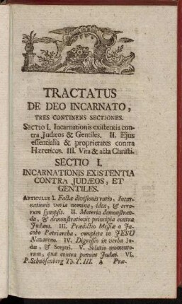 Sectio I. Incarnationis Existentia Contra Judæos, Et Gentiles.