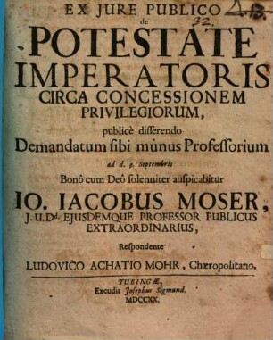 Diss. ... de potestate imperatoris circa concessionem privilegiorum