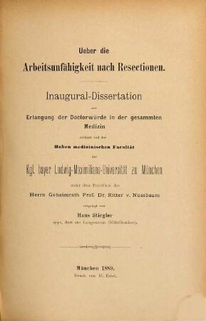 Ueber die Arbeitsunfähigkeit nach Resectionen ...