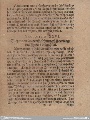 Propositio XXVI. Die proportion der Geschütz nach ihrer lenge und schwere betrachten.
