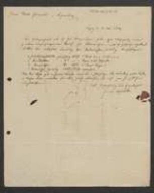 Brief von Friedrich Hofmeister an August Emanuel Fürnrohr