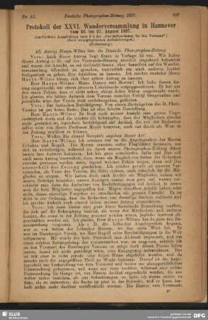 Protokoll der XXVI. Wanderversammlung in Hannover