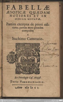 Fabellae Aesopicae quaedam notiores et in scholis usitatae ...