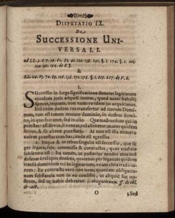 Disputatio IX. De Successione Universali.