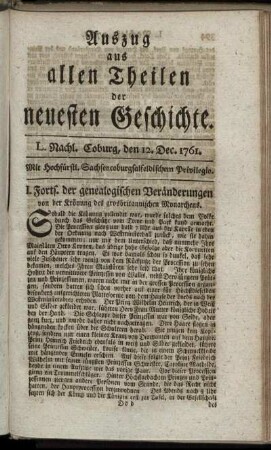 L. Nachl. Coburg, den 12. Dec. 1761.