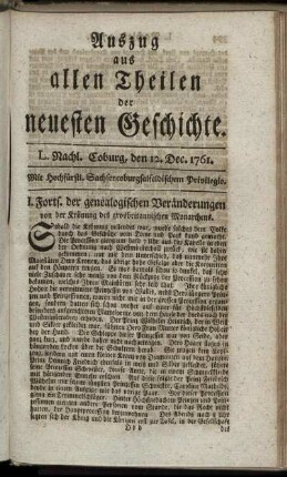 L. Nachl. Coburg, den 12. Dec. 1761.