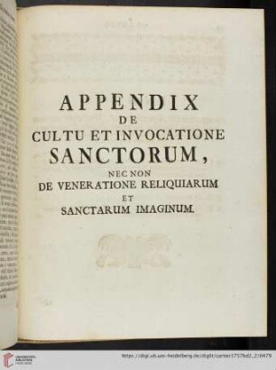 Appendix de cultu et invocatione sanctorum, nec non de veneratione reliquiarium et sanctarum imaginum
