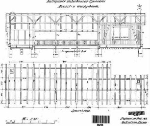 Unterhausen-Spinnerei: Nebengebäude Wartegebäude/off.Wartehalle Längsschnitt,Sparrenlage