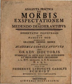 Analecta practica de morbis, exspectationem in medendo desiderantibus : Dissertatio inauguralis