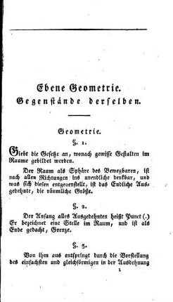 Ebene Geometrie. Gegenstände derselben.