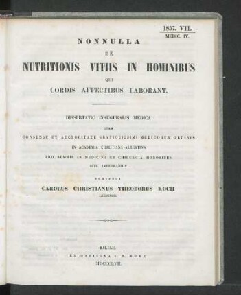 Nonnulla De Nutritionis Vitiis In Hominibus Qui Cordis Affectibus Laborant.