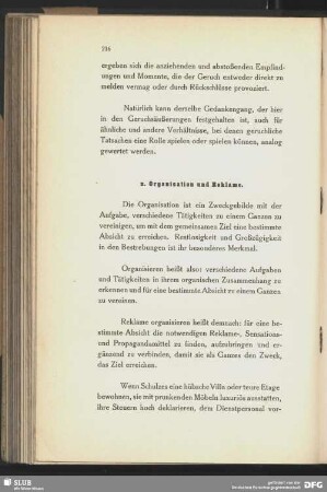 n. Organisation und Reklame