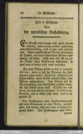 Der II. Abschnitt. Von der moralischen Nachahmung
