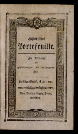 12. Stück (Dec. 1788): Historisches Portefeuille
